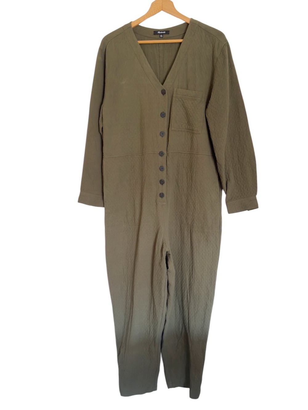 Madewell Diamond Jacquard Kale Green Long Sleeve Coverall Jumpsuit size XXL